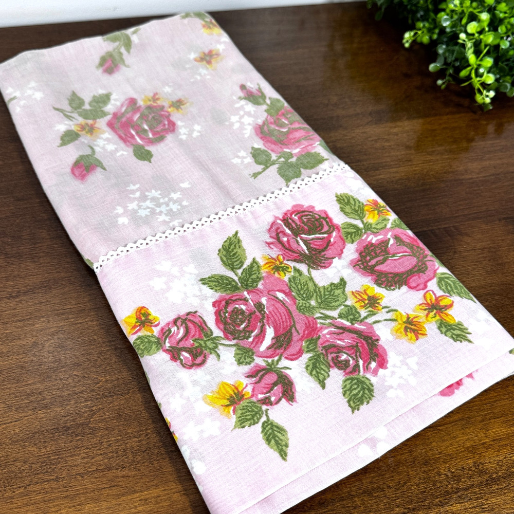 Vintage Pink Roses Floral Garden Pillowcase Cottagecore Faded